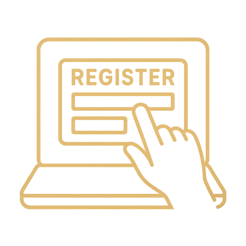 Icon of a player registering an account on a laptop