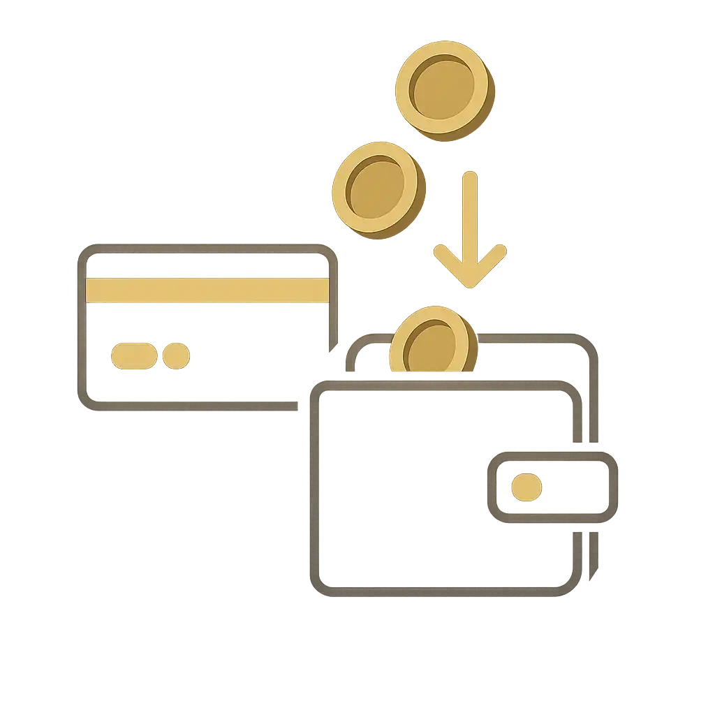 Icon of a credit card and wallet making a deposit