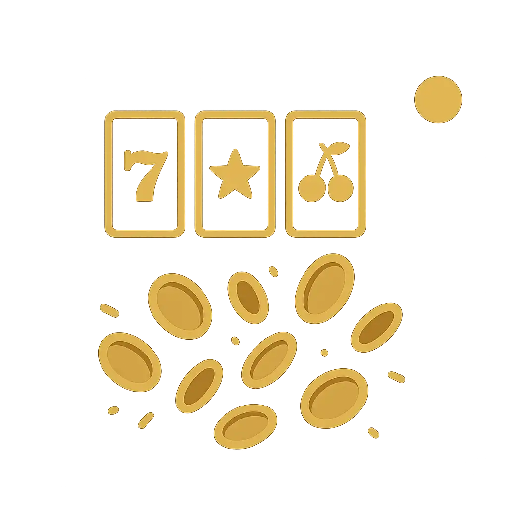 Icon of slot reels spinning with coins flying out